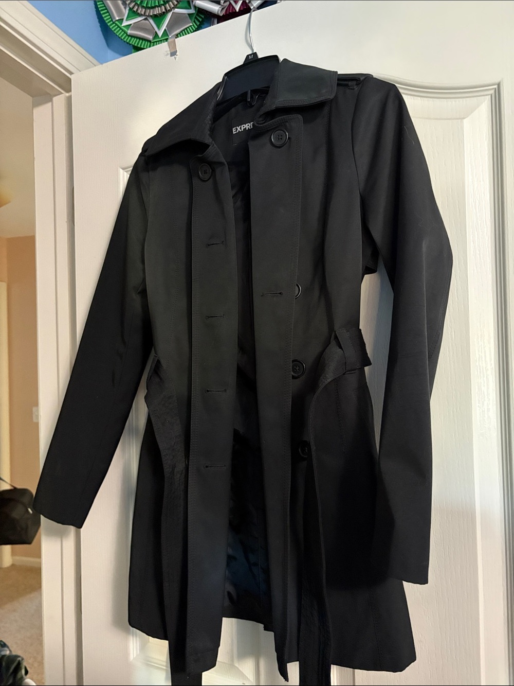 Express Black Single-Breasted Trench Coat